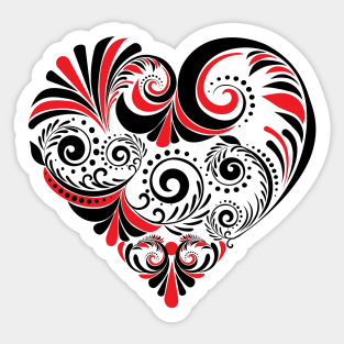 Red black Folk Floral Heart Sticker